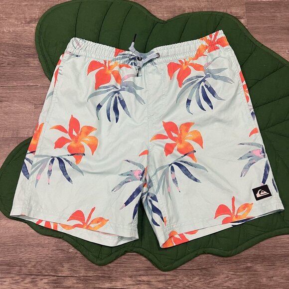 Quiksilver Swim Trunks Boys Youth XL 16 Floral Tropical Pull On Beach Surf - Picture 1 of 6